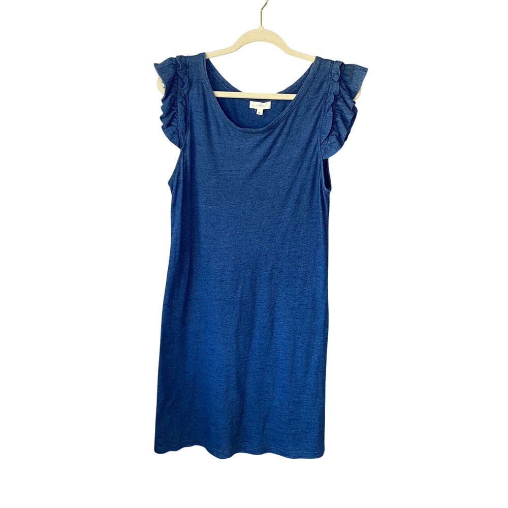A Loves A Blue Slub Knit Ruffle Cap Sleeve Scoop Neck Shift Dress L